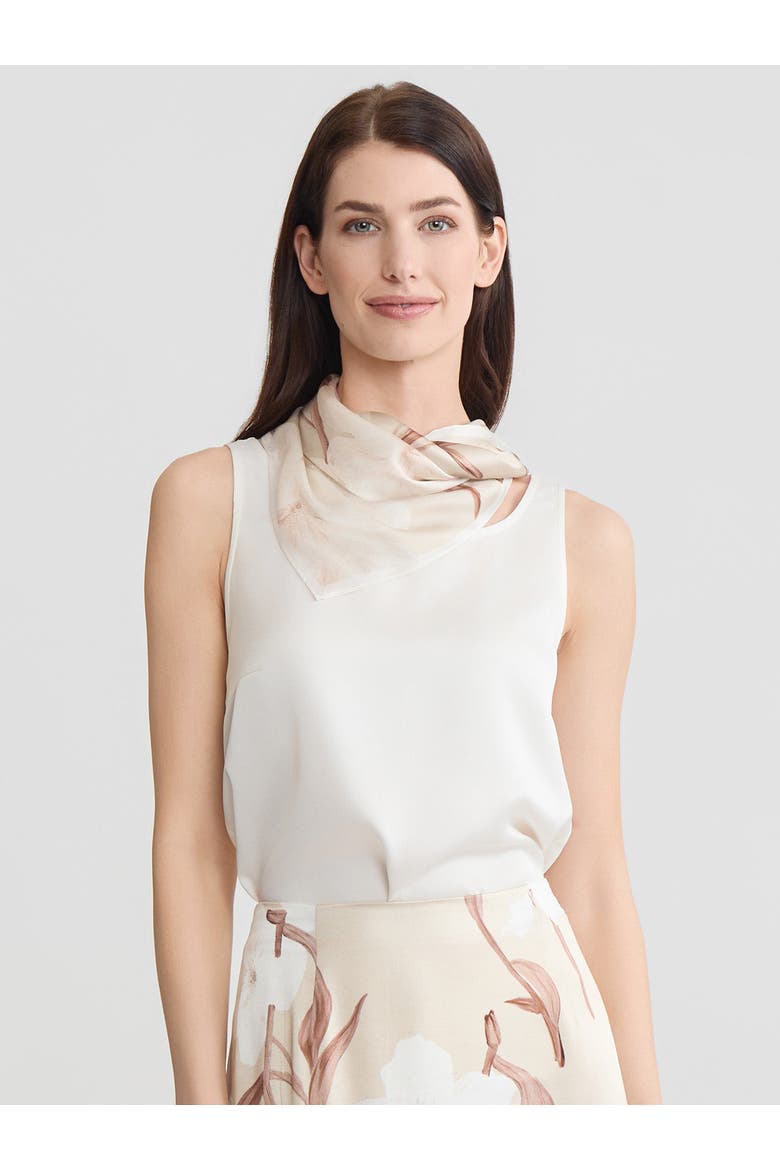 Floral Print Silk Scarf, Alternate, color, Biscotti/Charmeuse/White