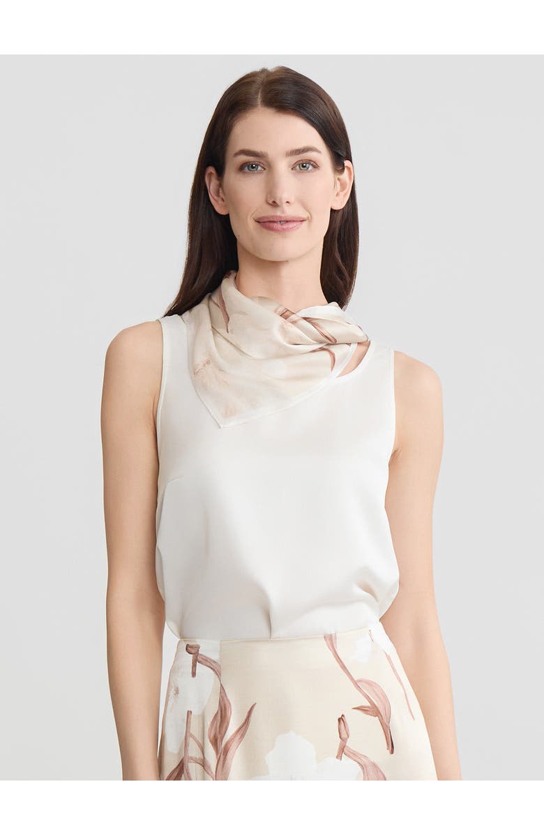 Misook Floral Print Silk Scarf, Alternate, color, Biscotti/Charmeuse/White