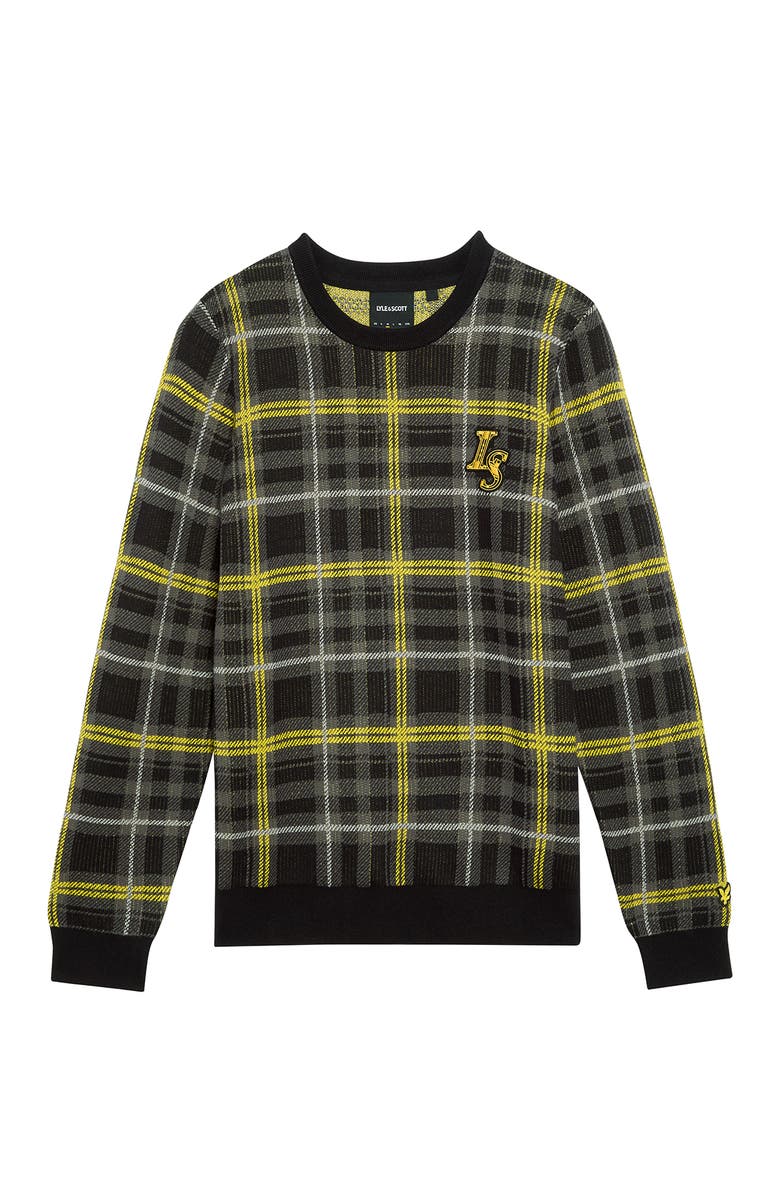 Lyle & Scott Ribbed Jacquard Tartan Crew Neck, Alternate, color, Jet Black