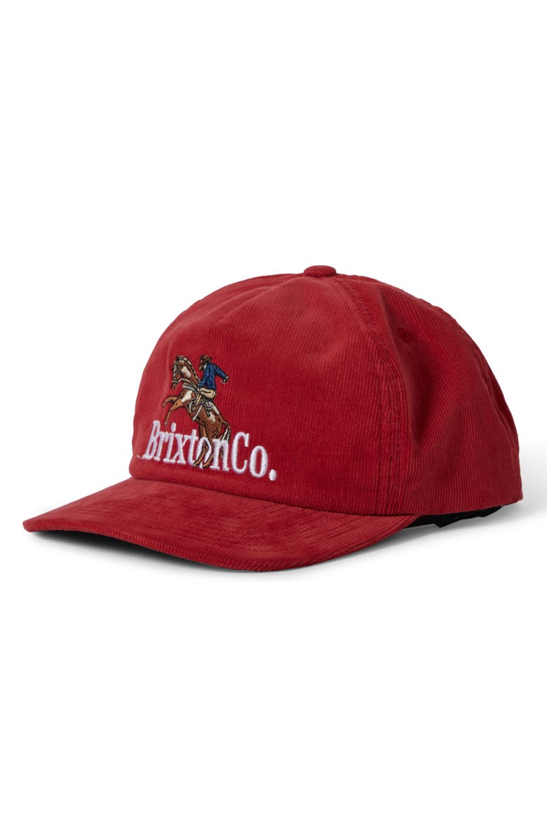 Brixton Inwood Corduroy Snapback Baseball Cap, Main, color, Red