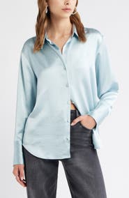 Open Edit Relaxed Fit Satin Button-Up Shirt