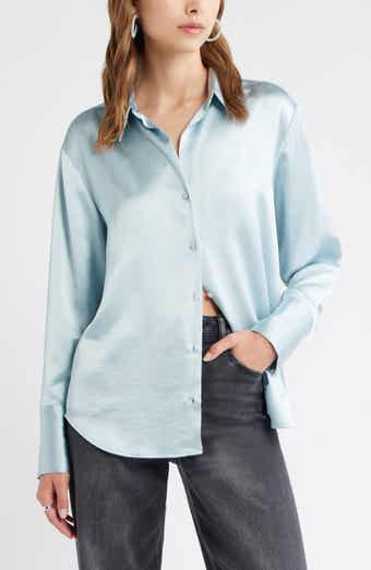 Open Edit Relaxed Fit Satin Button-Up Shirt