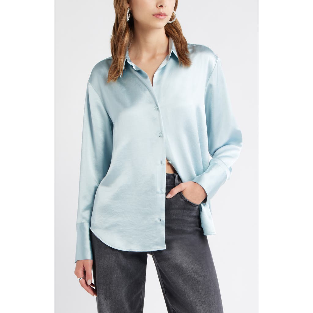 Open Edit Relaxed Fit Satin Button-up Shirt In Blue