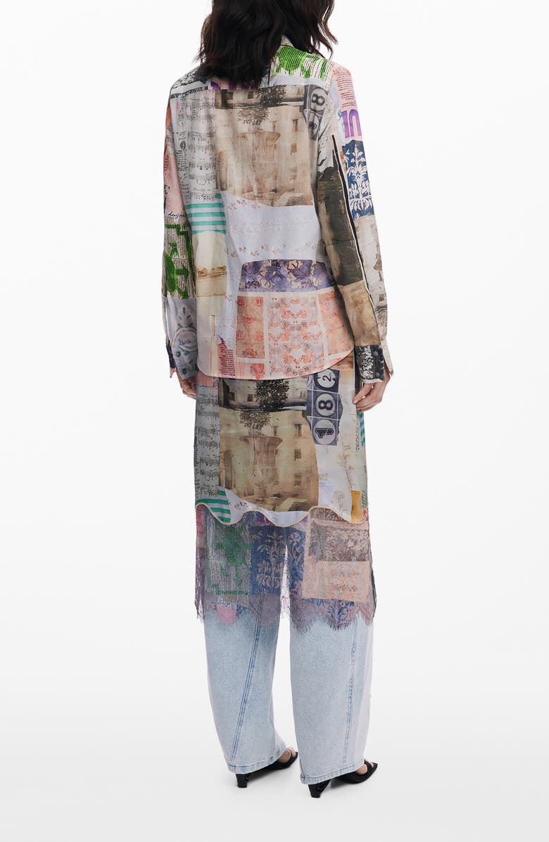 Desigual Collage Print Cotton Button-Up Shirt, Alternate, color, Beige