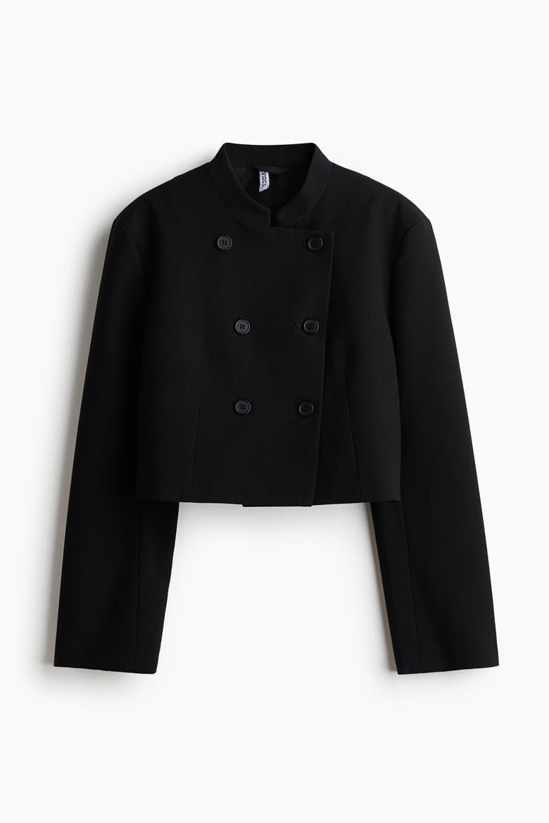 Double-breasted Crop Jacket, Alternate, color, Black