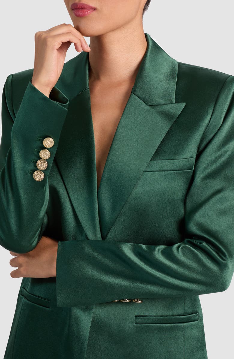 Alice + Olivia Silas Satin Blazer, Alternate, color, Green Mystique