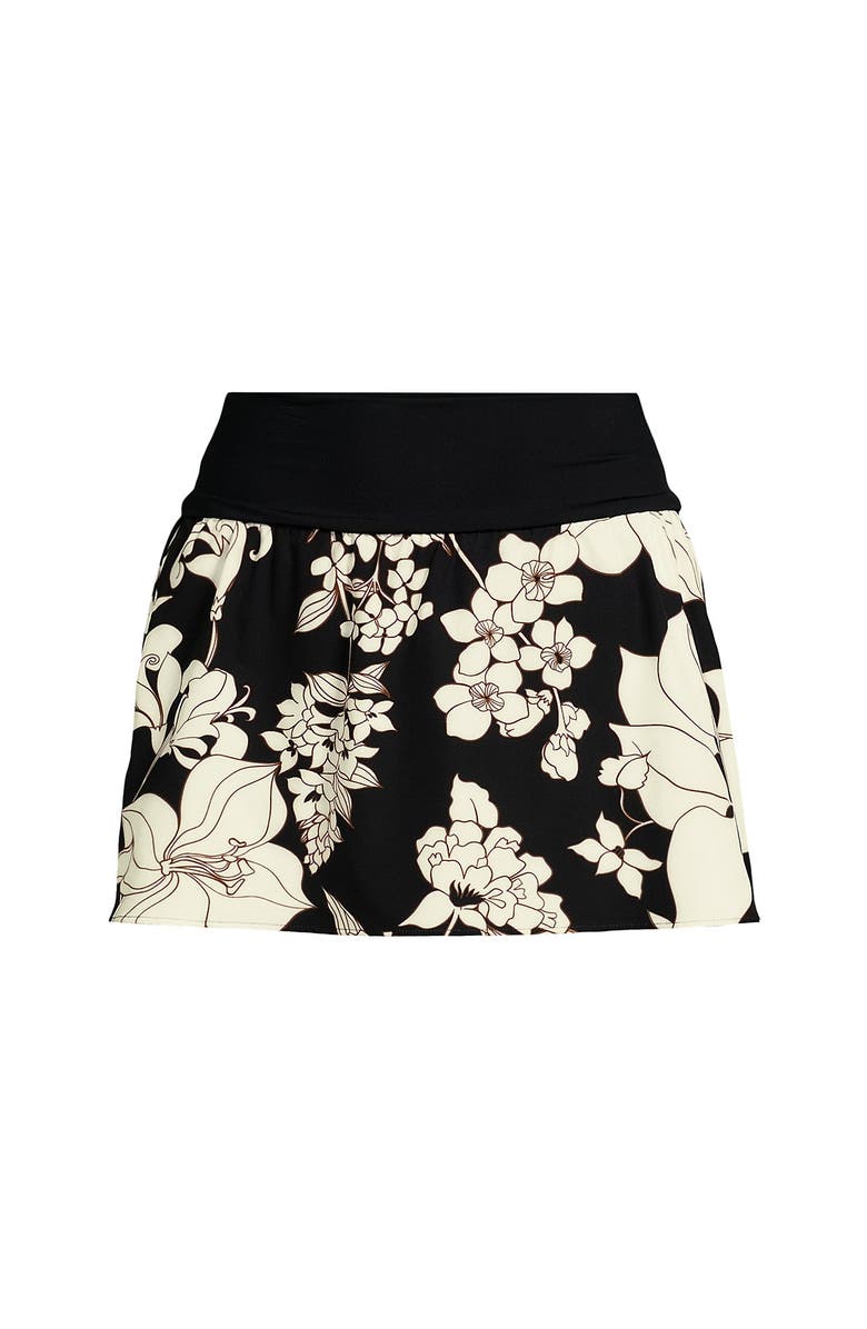 Lands' End Plus Size Pinchless Mini Swim Skort, Alternate, color, Black/Egret Lilies