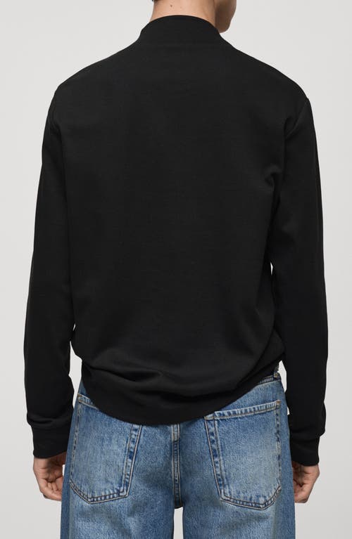 Mango Perkins Mock Neck Stretch Cotton Top In Black