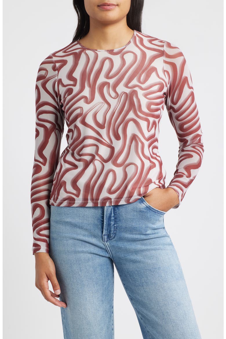 Print Long Sleeve T-Shirt, Main, color, BLUSH WINE