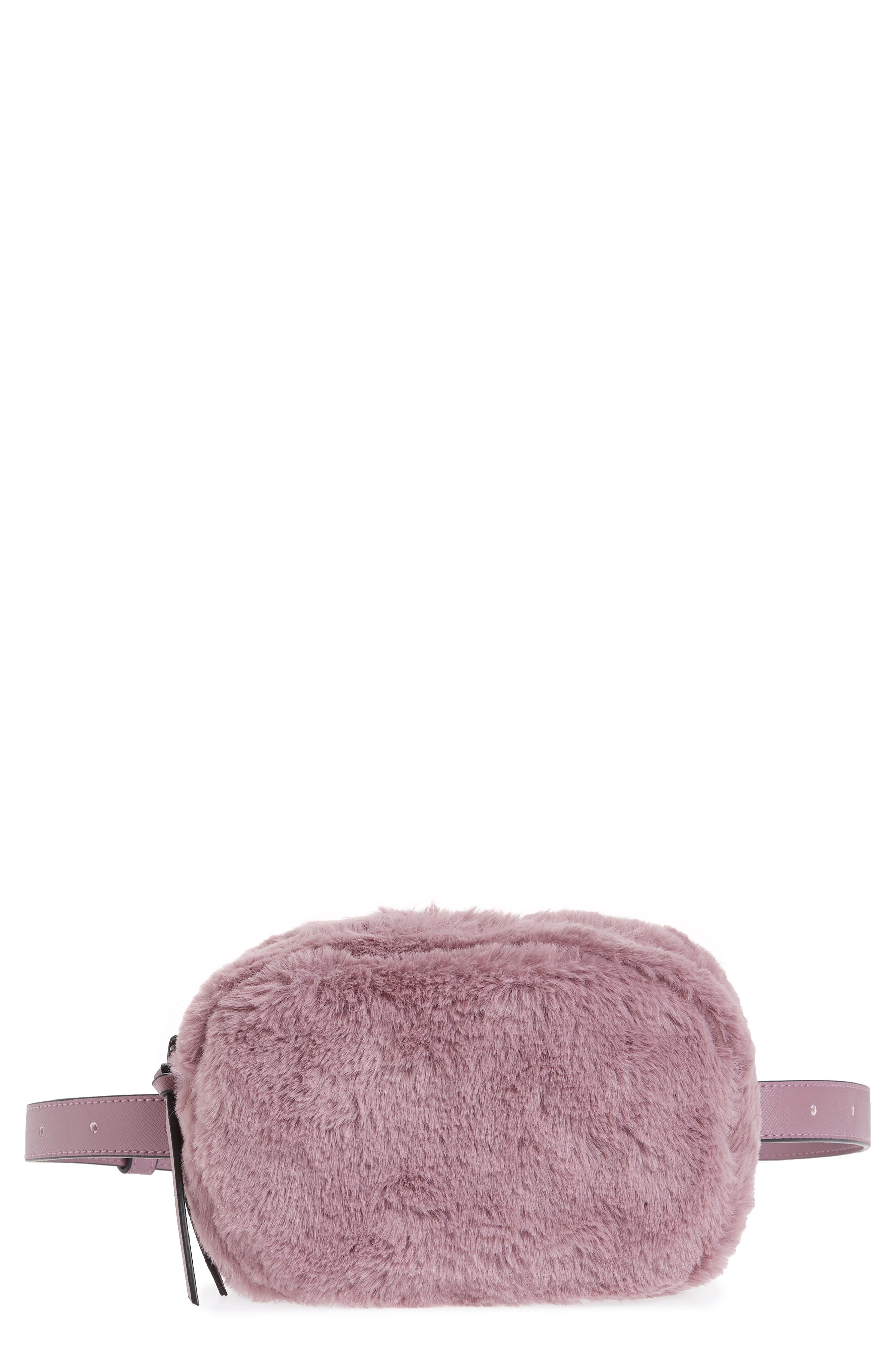 Faux Fur Belt Bag, Main, color, LILAC
