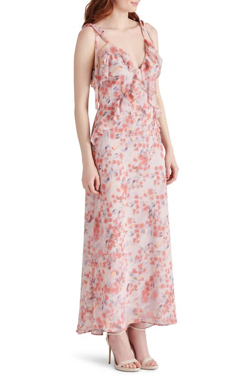 Steve Madden Adalina Floral Ruffle Chiffon Maxi Dress In Dusty Lavender