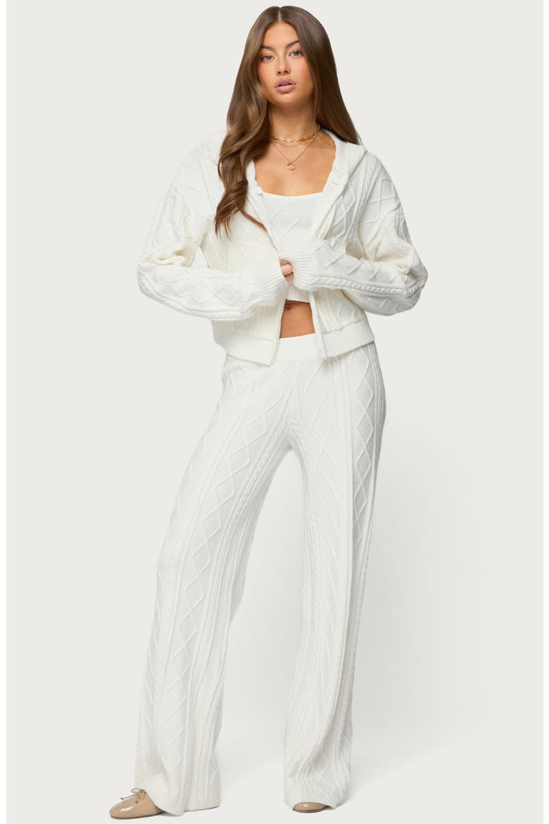 Louise Cable Stitch Hoodie, Alternate, color, WHITE