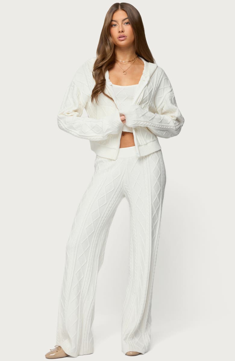 EDIKTED Louise Cable Stitch Hoodie, Alternate, color, 