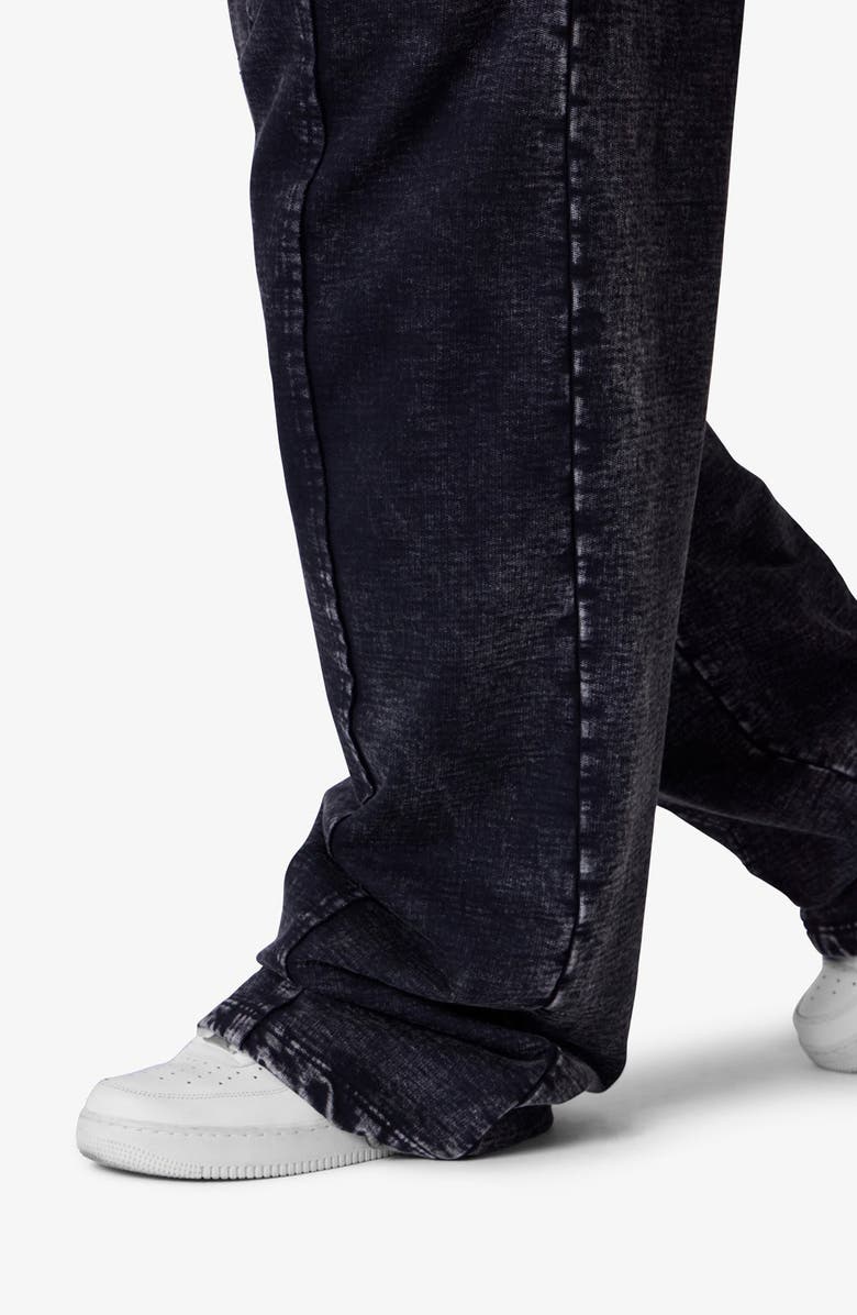 mnml Frayed Seam Acid Wash Cotton Wide Leg Sweatpants, Alternate, color, Black