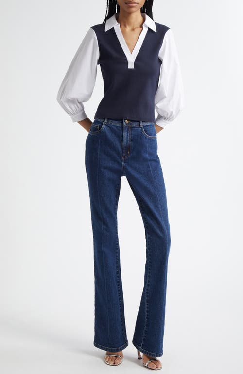 Cinq À Sept Colleen Mixed Media Collar Top In Blue