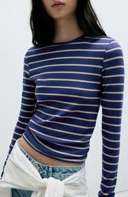MANGO Stripe Long Sleeve Jersey T-Shirt
