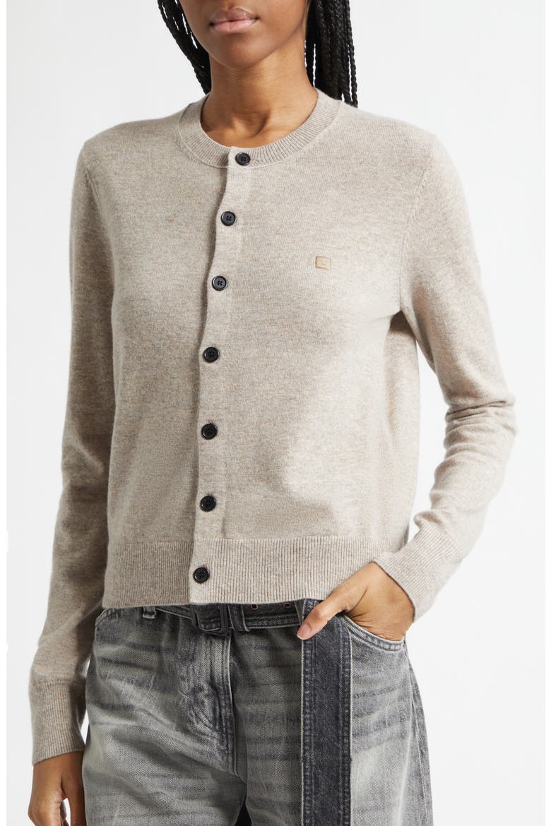 Face Patch Wool & Yak Hair Cardigan, Alternate, color, GREIGE MELANGE