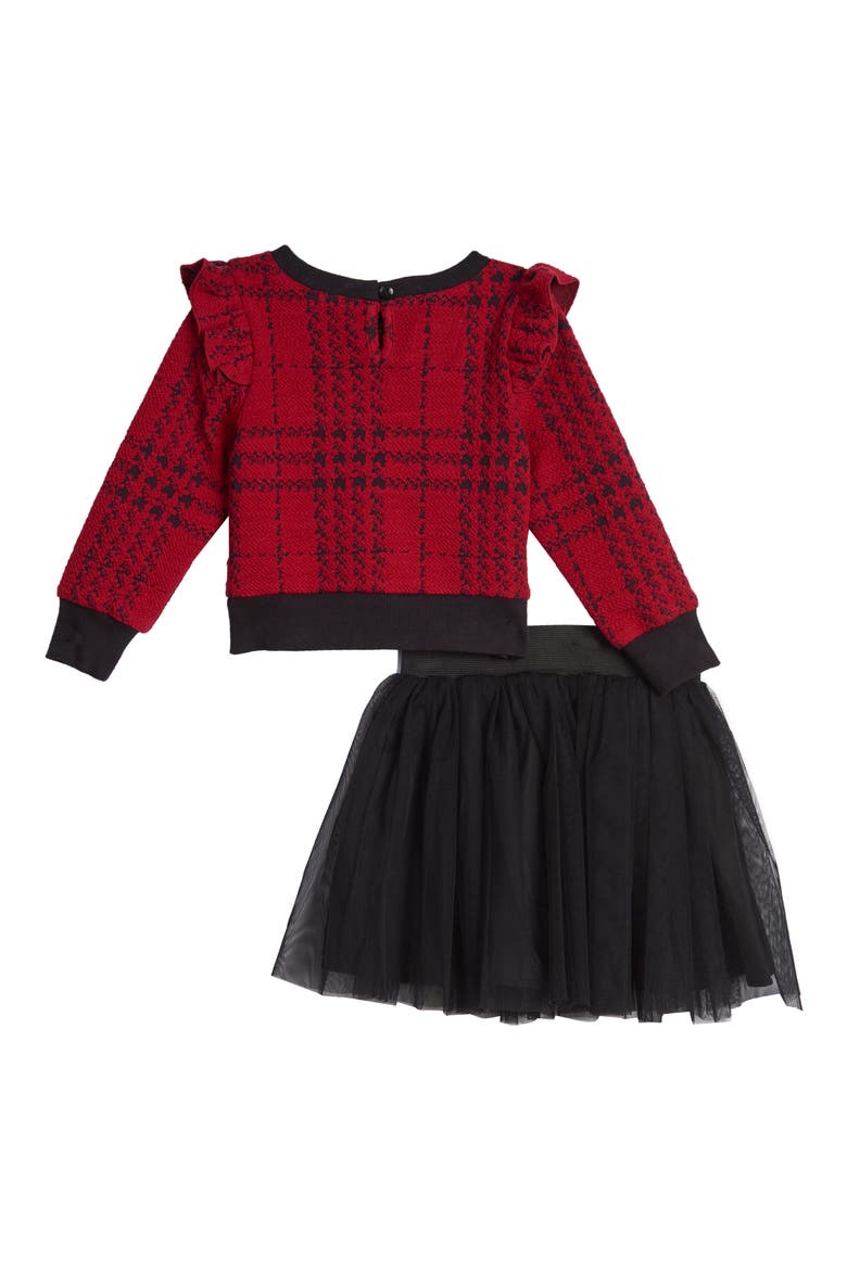 x Disney Mickey Mouse Double Knit Ruffle Sweater & Tutu Skirt Set, Alternate, color, RED/ BLACK