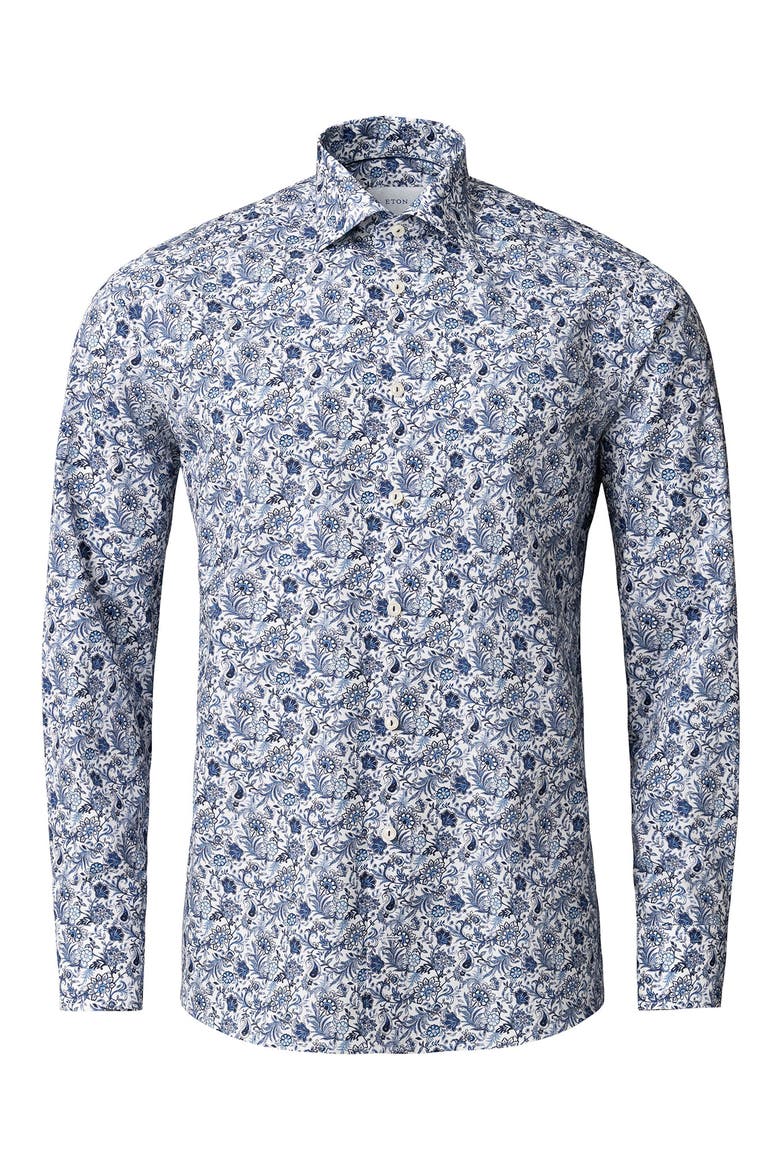 Slim Fit Paisley Print Cotton Dress Shirt, Alternate, color, MEDIUM BLUE