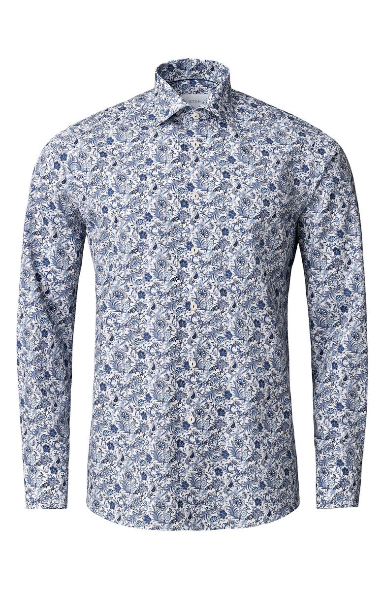 Eton Slim Fit Paisley Print Cotton Dress Shirt, Alternate, color, Medium Blue