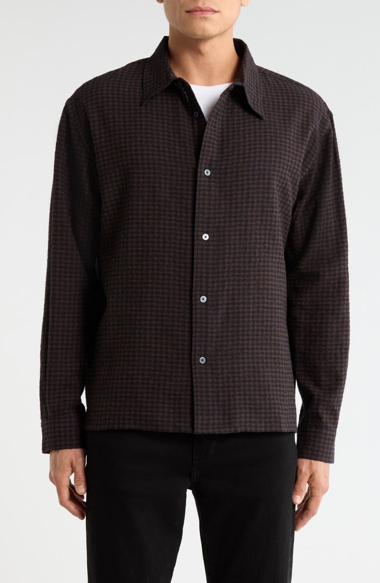 FRAME Check Cotton & Wool Button-Up Shirt, Main, color, Navy Check