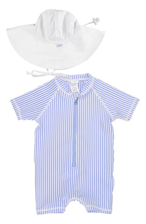 Seersucker One-Piece Swimsuit & Sun Hat Set (Baby)