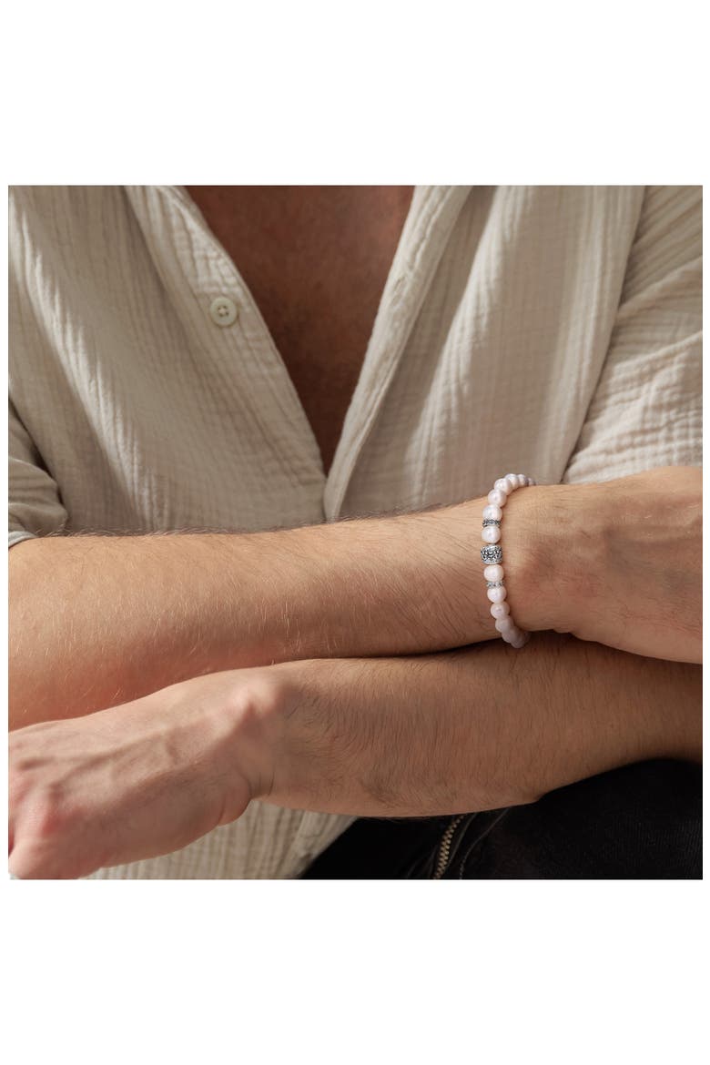 Men's Sterling Silver Cultured Pearl Bracelet, Alternate, color, WHITE