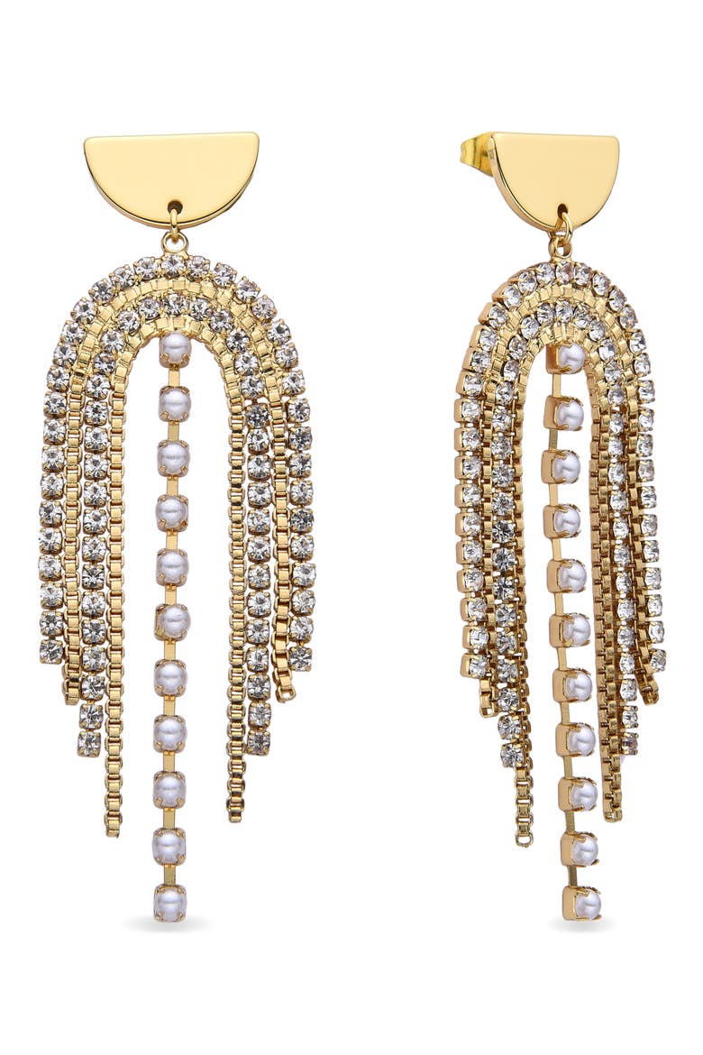 Marie Imitation Pearl & Crystal Fringe Drop Earrings, Alternate, color, GOLD