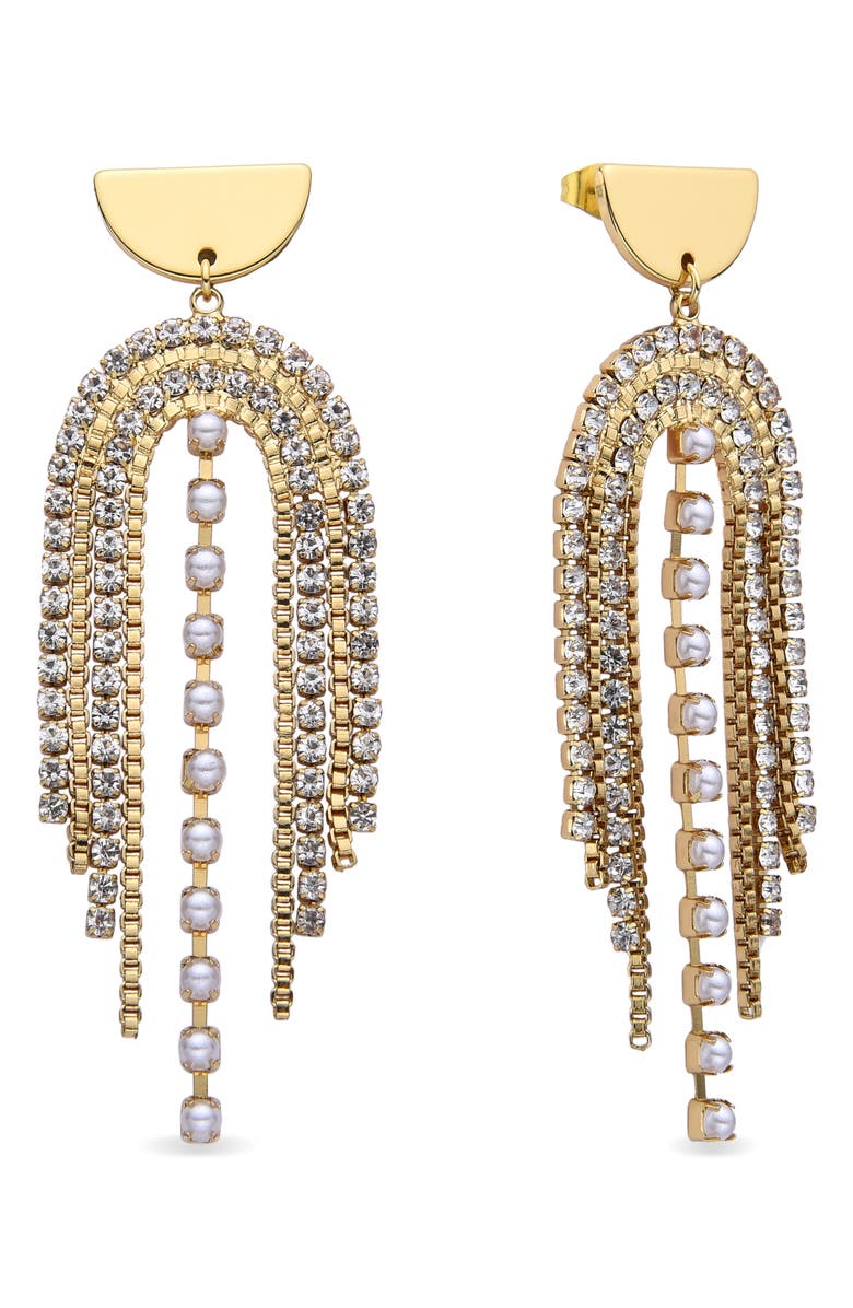 EYE CANDY LOS ANGELES Marie Imitation Pearl & Crystal Fringe Drop Earrings, Alternate, color, Gold