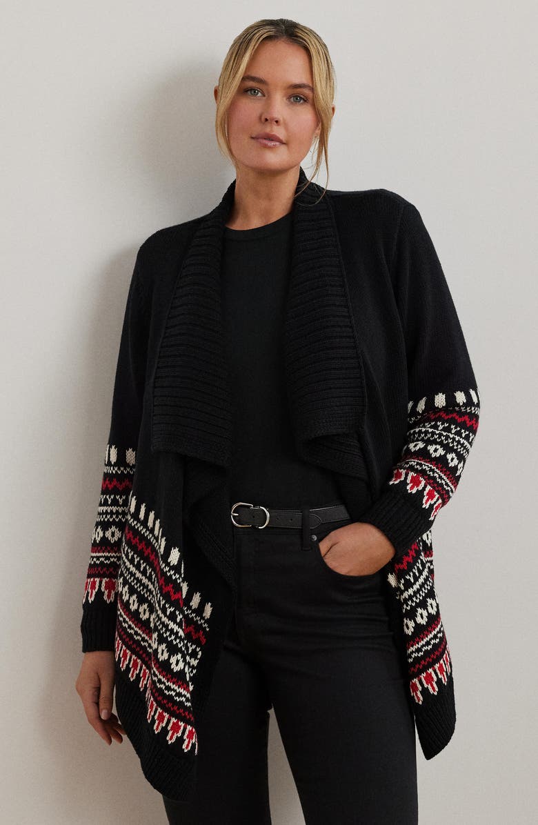 Lauren Ralph Lauren Fair Isle Waterfall Cotton Cardigan, Alternate, color, 