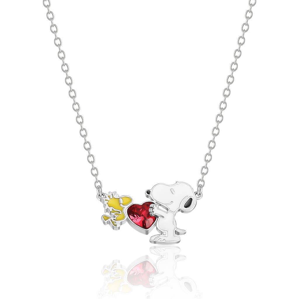 Peanuts Snoopy And Woodstock Red Crystal Heart Necklace, 18'' In White
