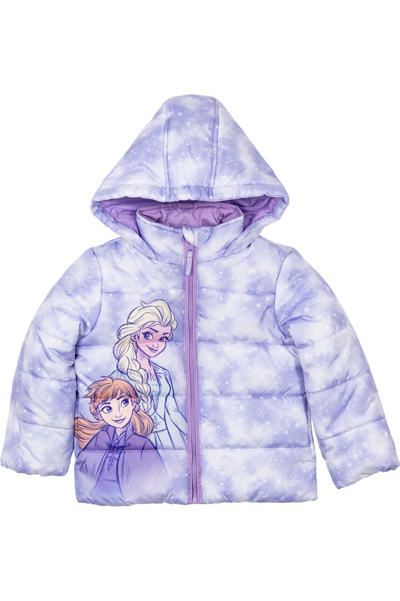 Frozen Hooded Puffer Jacket, Alternate, color, Lavender Elsa Anna