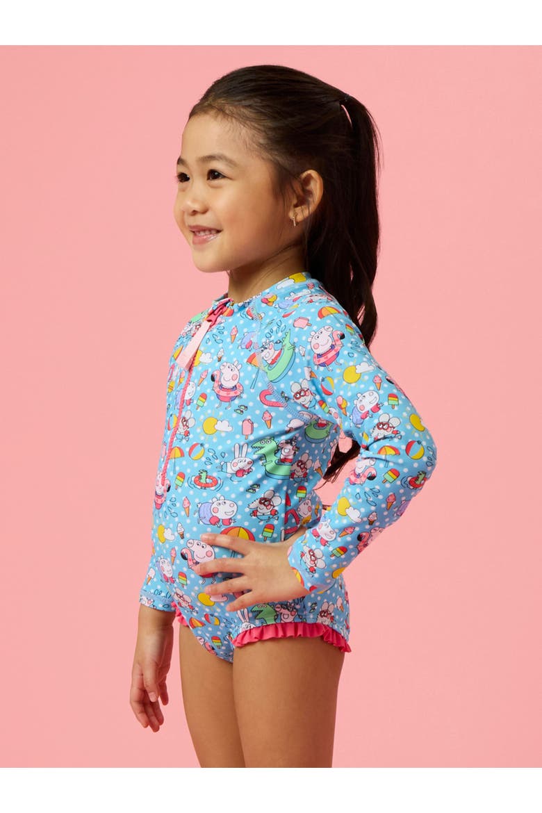 Peppa Pig & Friends Long Sleeve Zipper Rash Guard One Piece Swimsuit, Alternate, color, Pool Polka Peppa Pig & Friends