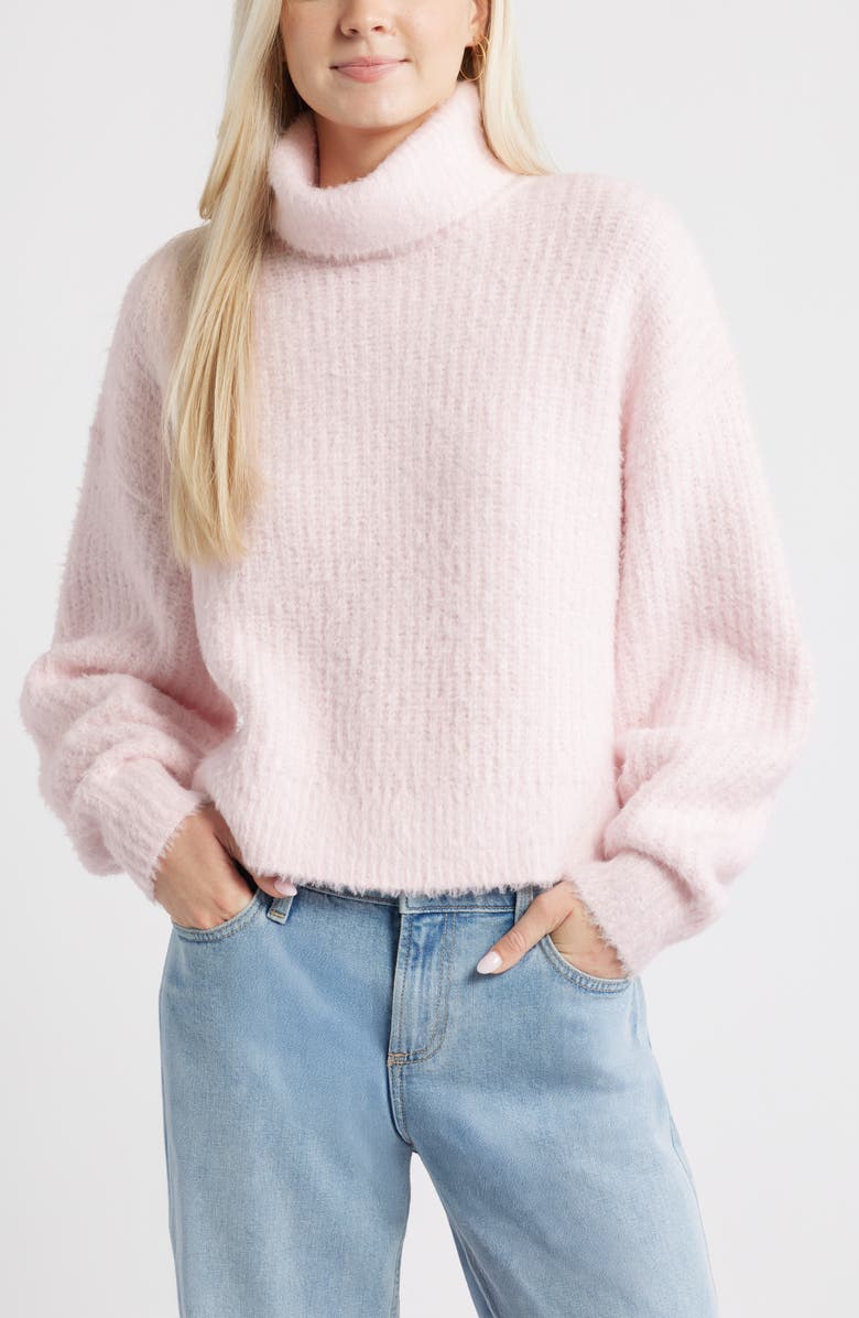BP. Fuzzy Turtleneck Sweater, Main, color, Pink Primrose