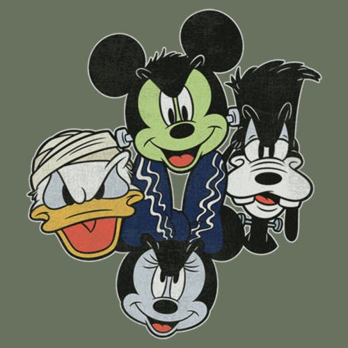 Mickey & Friends Halloween Group Faces  Graphic T-shirt In Green