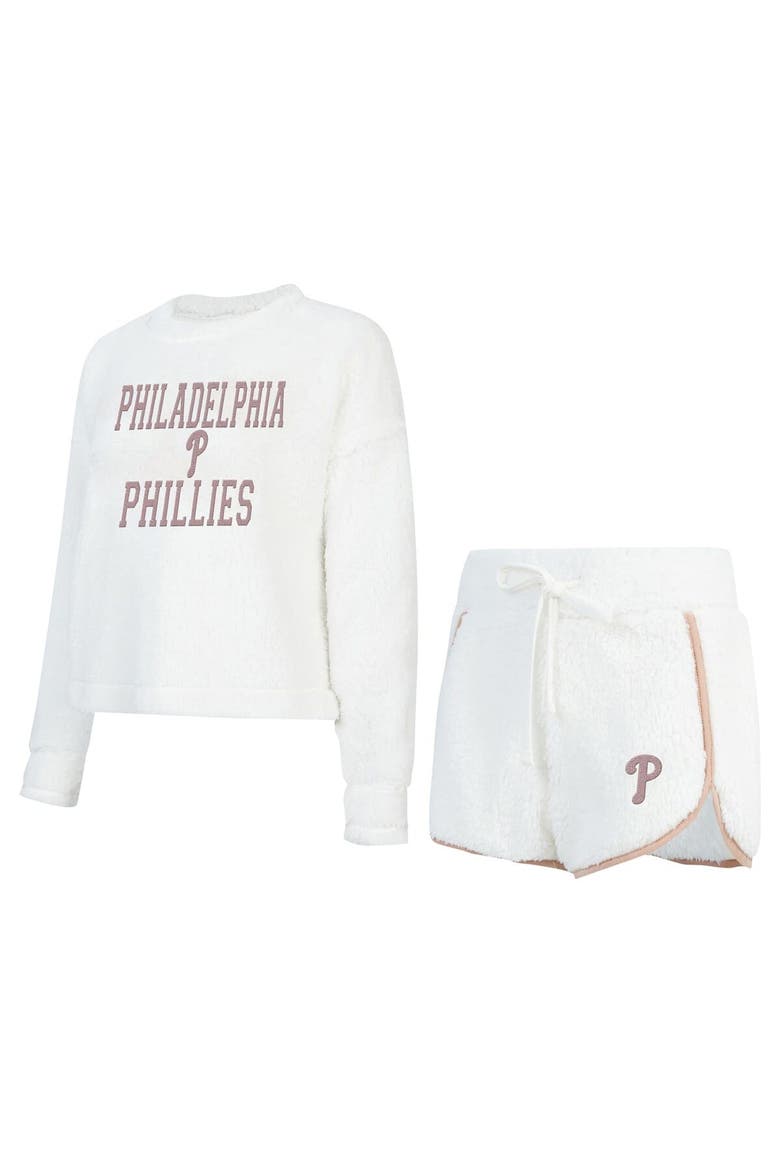Women's Concepts Sport White Philadelphia Phillies Painter Sherpa Long Sleeve T-Shirt & Short Set, Alternate, color, White