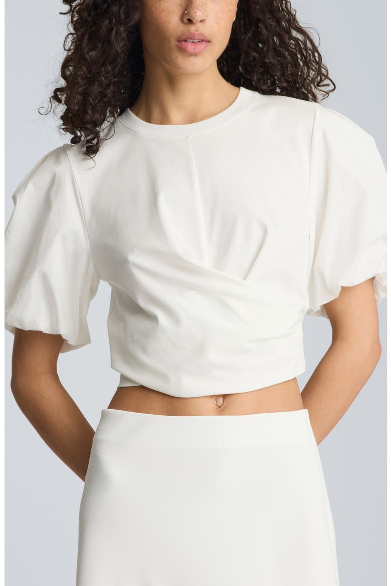 Puff Sleeve Faux Wrap T-Shirt, Main, color, PURE WHITE