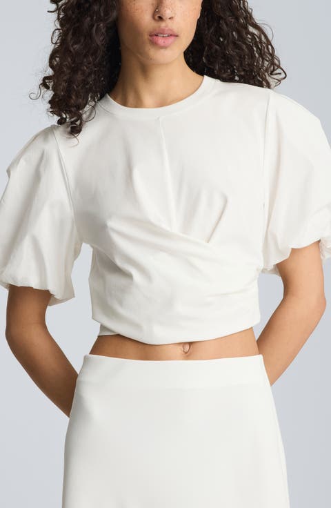 Puff Sleeve Faux Wrap T-Shirt