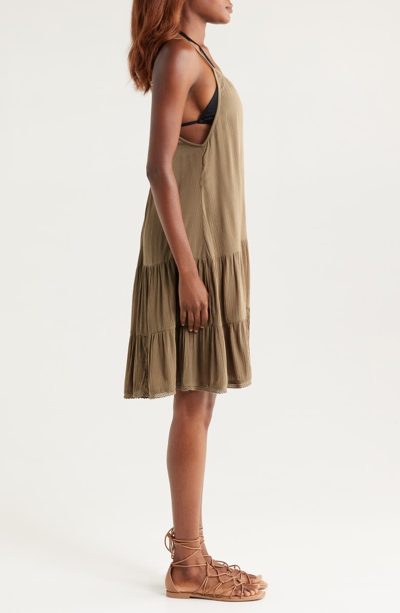Nordstrom Tiered Crinkle Cover-Up Dress, Alternate, color, Olive Covert