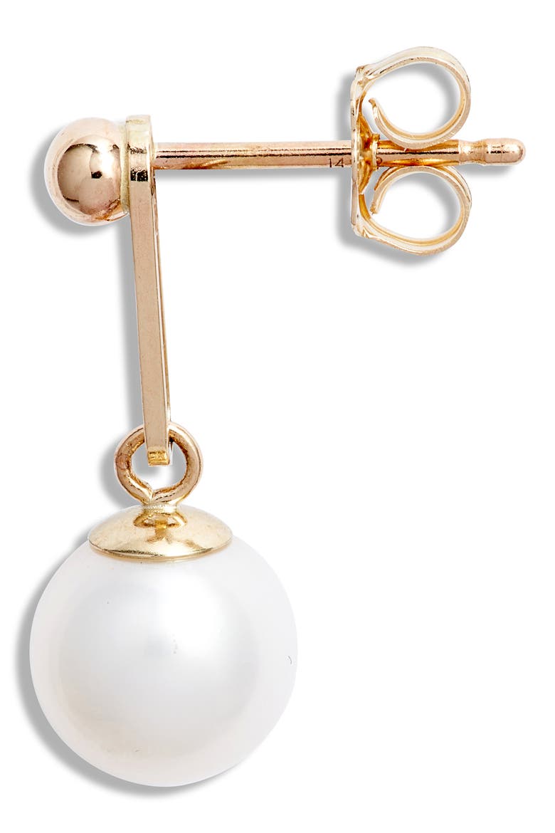 Pearl Paper Clip Drop Earrings, Alternate, color, 14K YELLOW GOLD