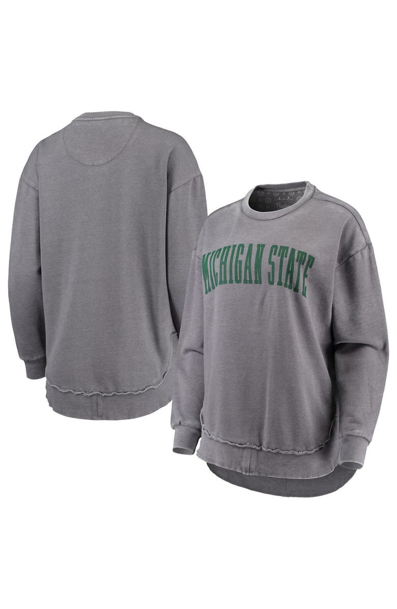 PRESSBOX Women's Pressbox Heather Gray Michigan State Spartans Vintage Wash Pullover Sweatshirt, Main, color, Heather Gray