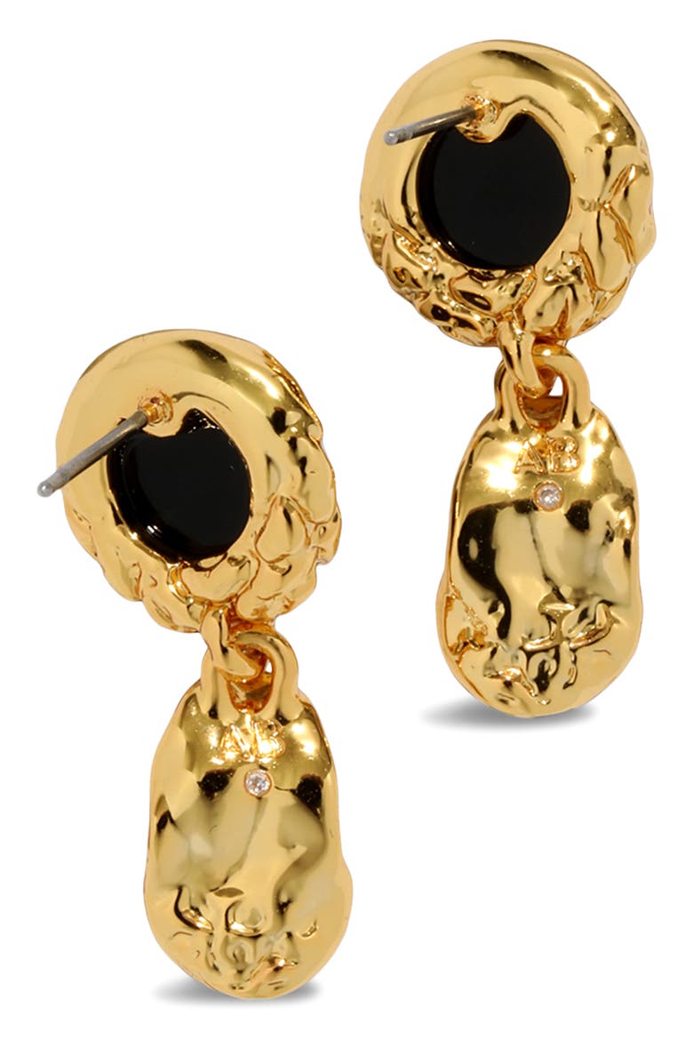 Brut Black Onyx Coin Drop Earrings, Alternate, color, BLACK/ GOLD