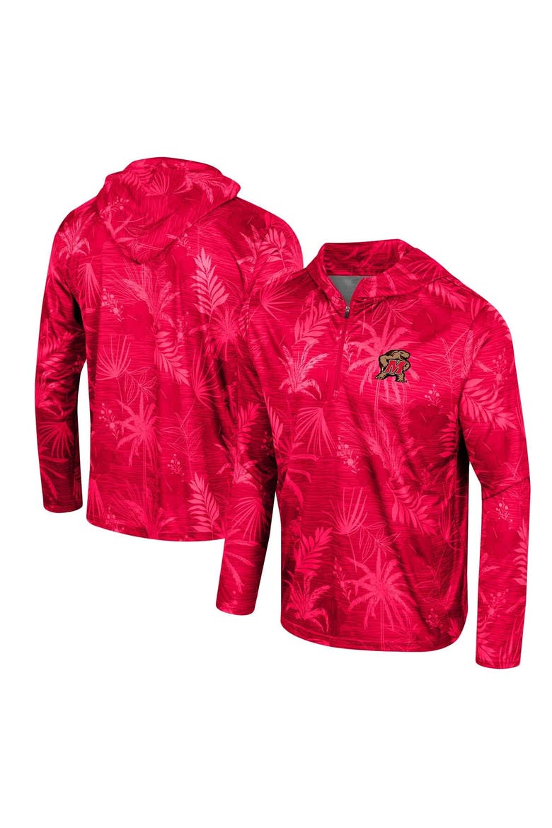 Men's Colosseum Red Maryland Terrapins Palms Printed Lightweight Quarter-Zip Hooded Top, Alternate, color, Red