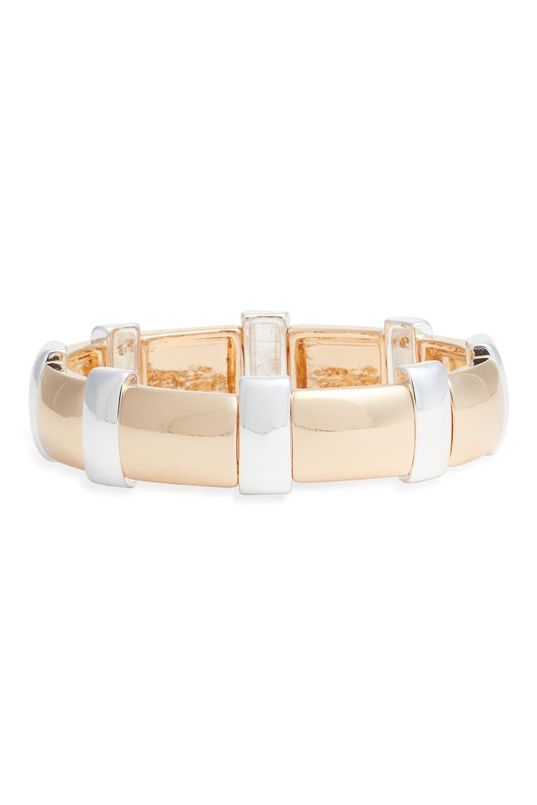 Metal Bar Stretch Bracelet, Main, color, GOLD- SILVER