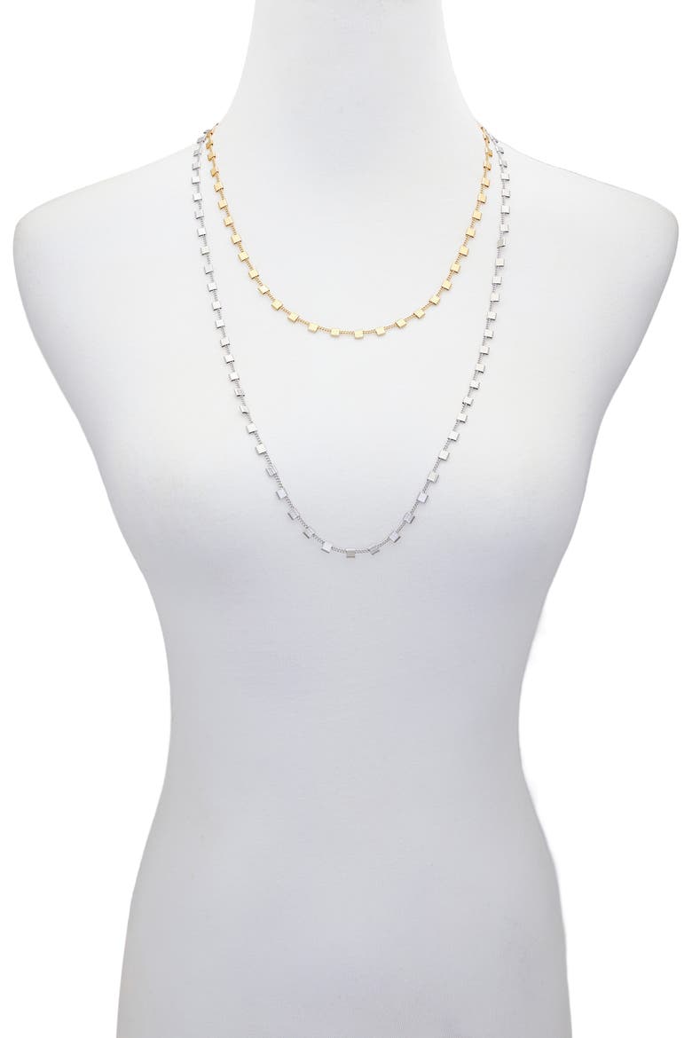 Set of 2 Two-Tone Square Station Chain Necklaces, Alternate, color, TWO-TONE