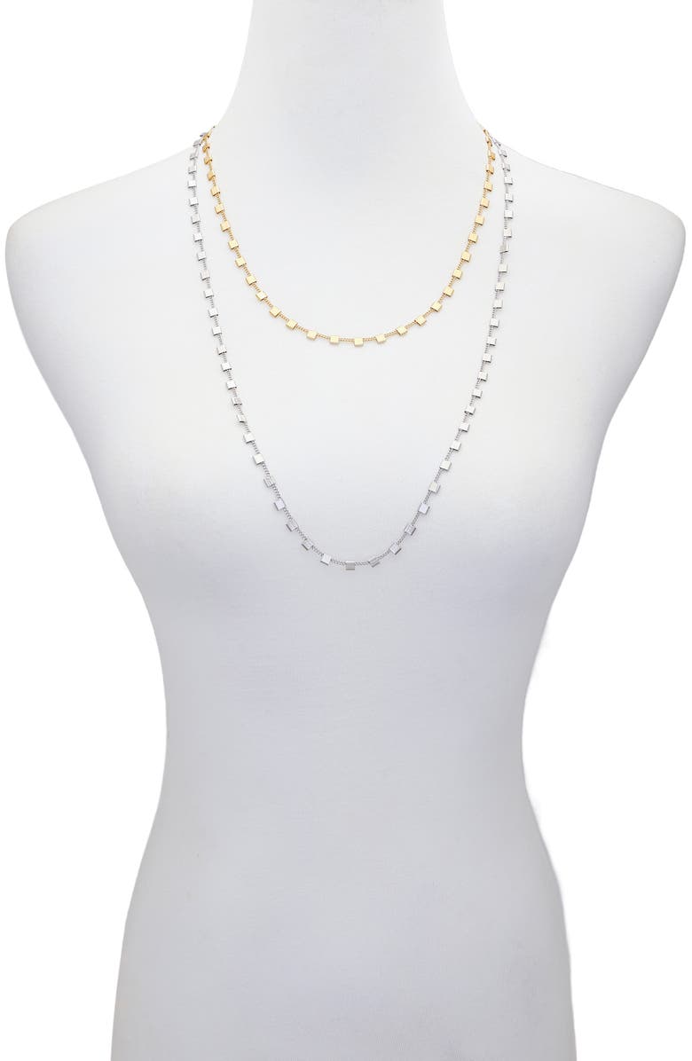 Vince Camuto Set of 2 Two-Tone Square Station Chain Necklaces, Alternate, color, Two-Tone