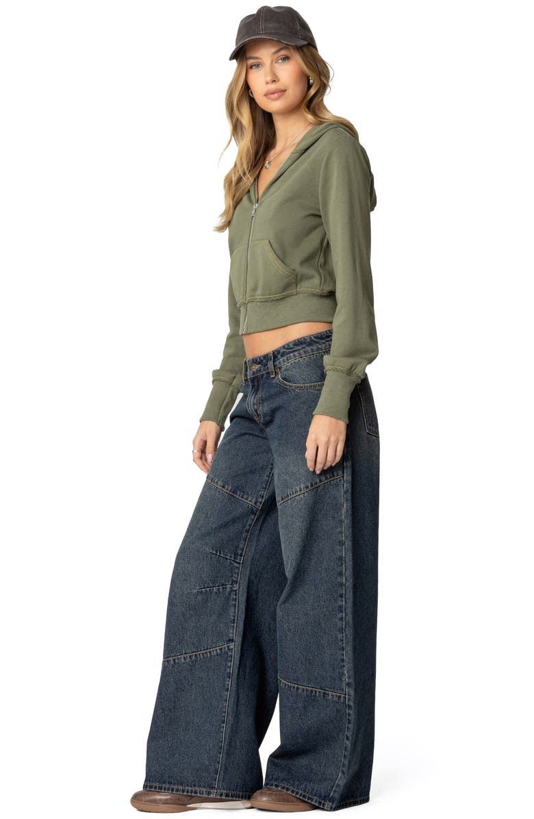 EDIKTED Distressed Crop Zip-Up Hoodie, Alternate, color, 