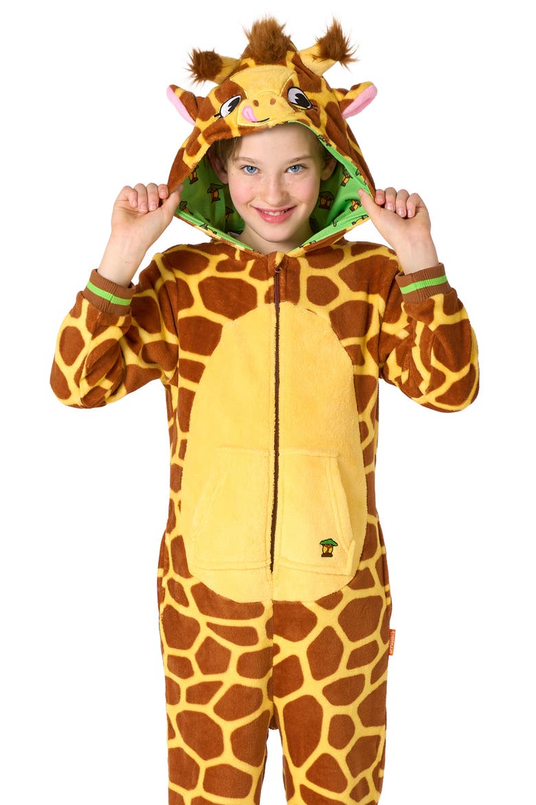 Kids' Giraffe One Piece Hooded Jumpsuit, Alternate, color, BEIGE