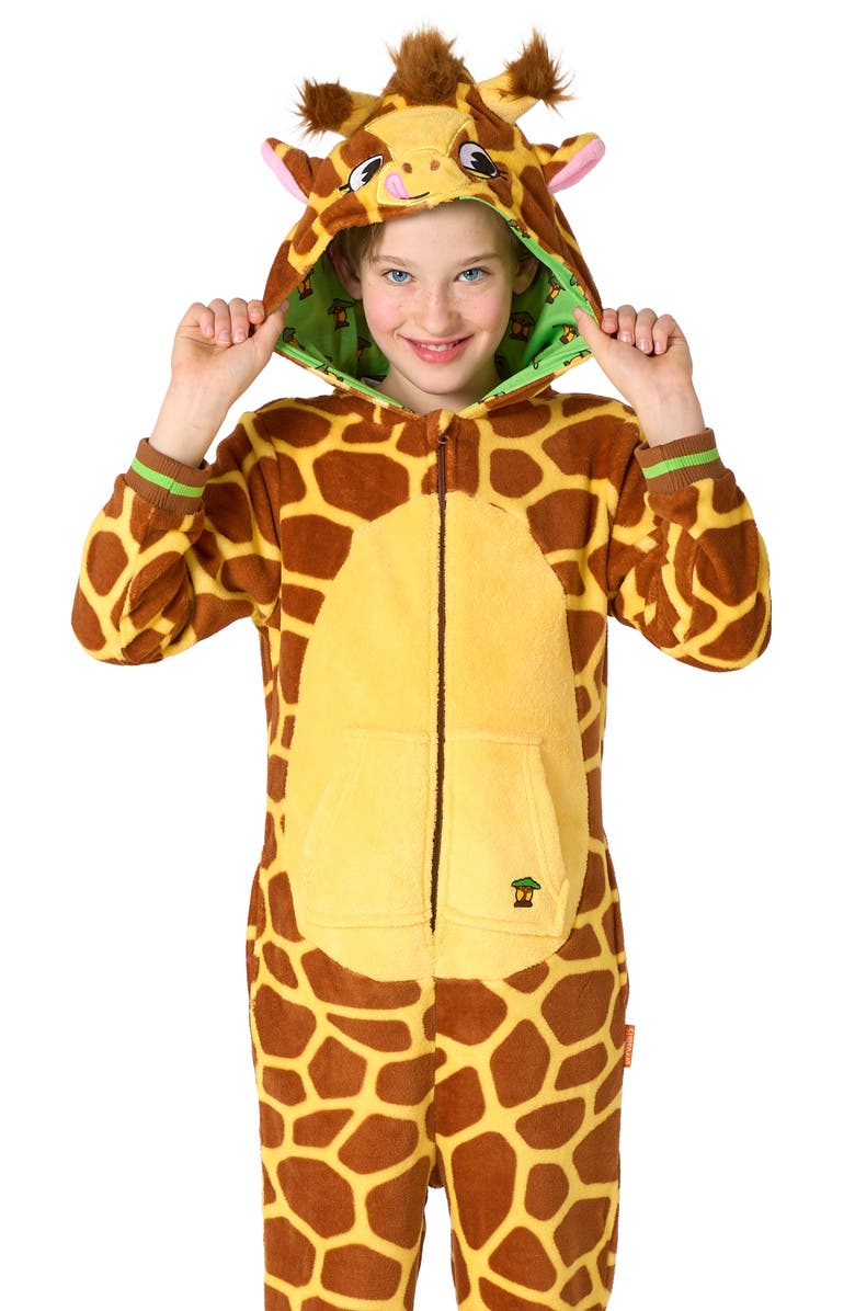 OppoSuits Kids' Giraffe One Piece Hooded Jumpsuit, Alternate, color, Beige