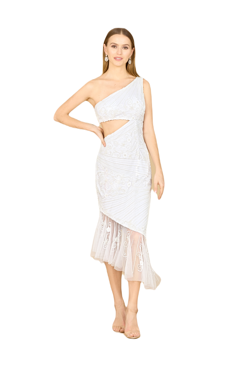 LARA New York One Shoulder High-Low Beaded Gown, Main, color,